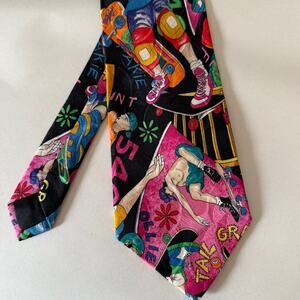 90s VINTAGE | Nicole Miller | Skateboarding Novelty Silk Tie 1991 Teacher Tie